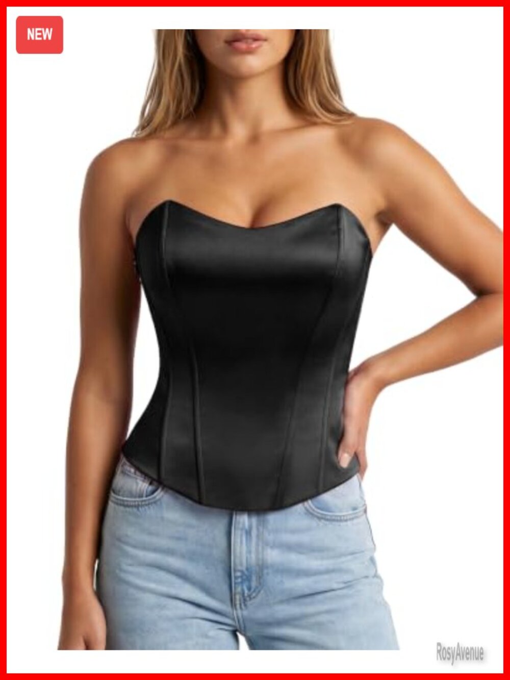 Strapless Satin Lace-Up Overbust Corset Top Bustier Shapewear